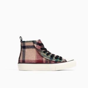 Zara kids high top plaid sneakers size 12.5